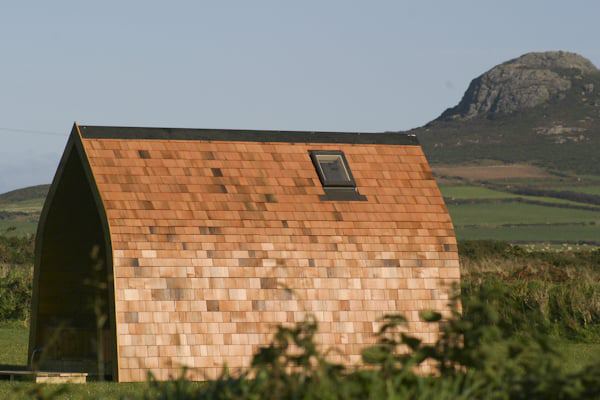 Cedar-clad pod from the side