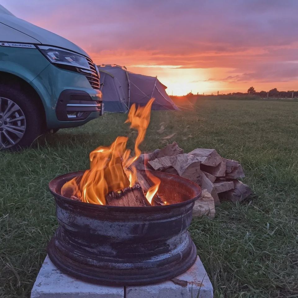 Fire pit at sunset