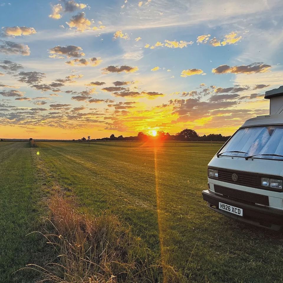 Camper in the low sun