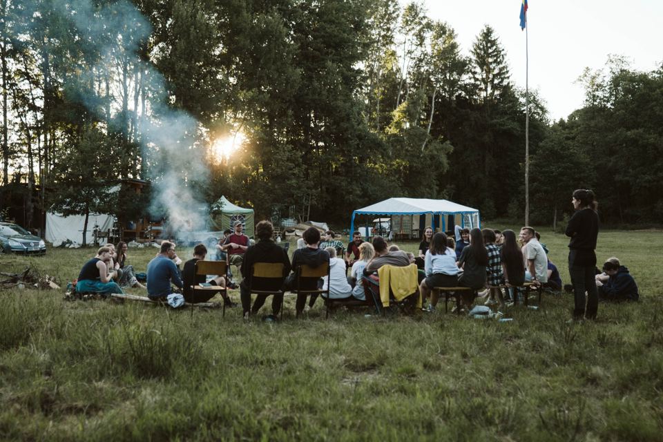 Campfire gathering on the field