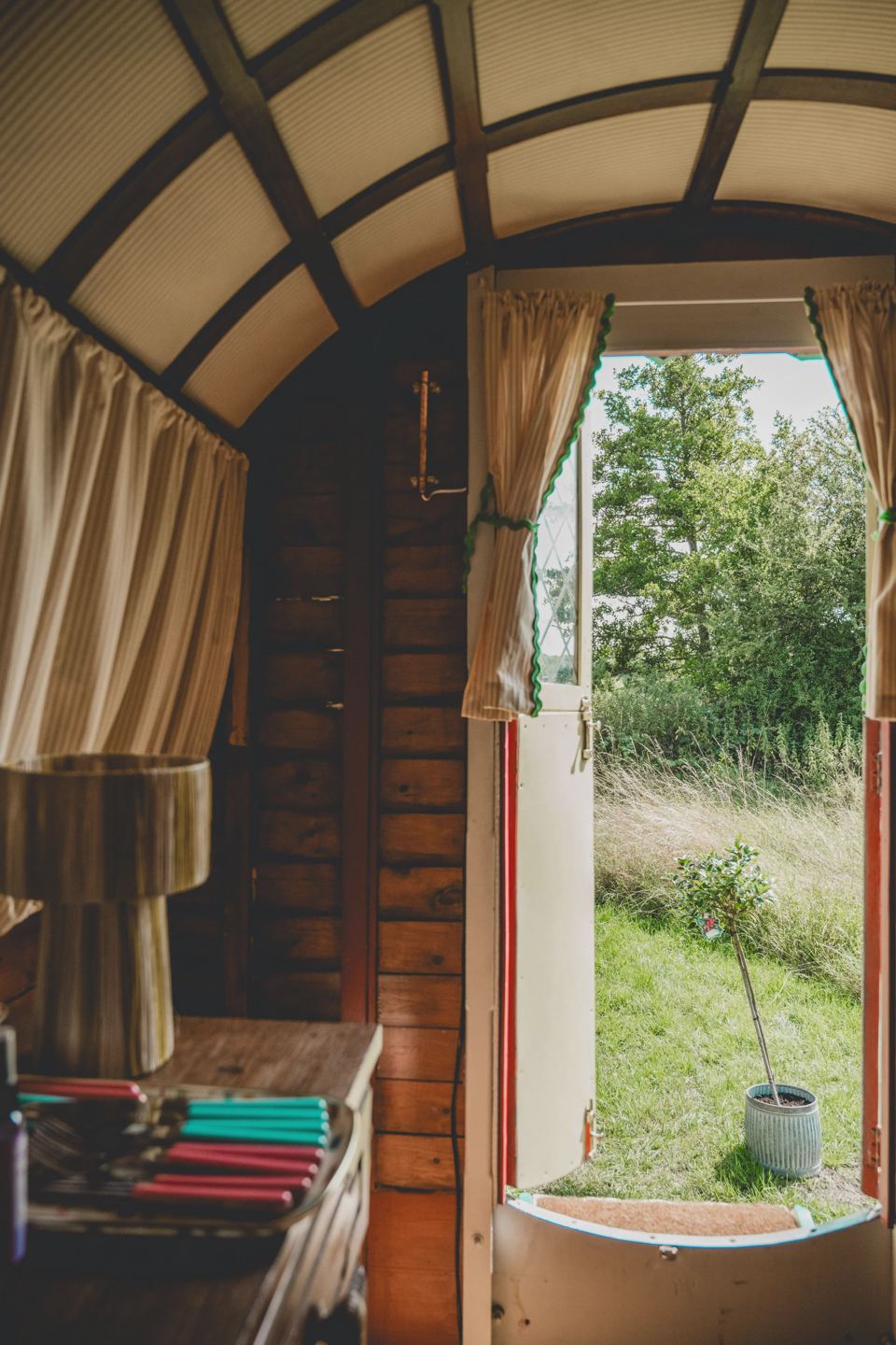 Inside a vintage wagon