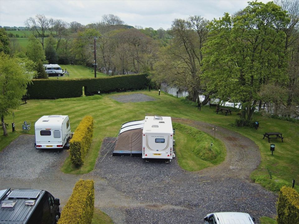 Aerial view of the pitches by the river