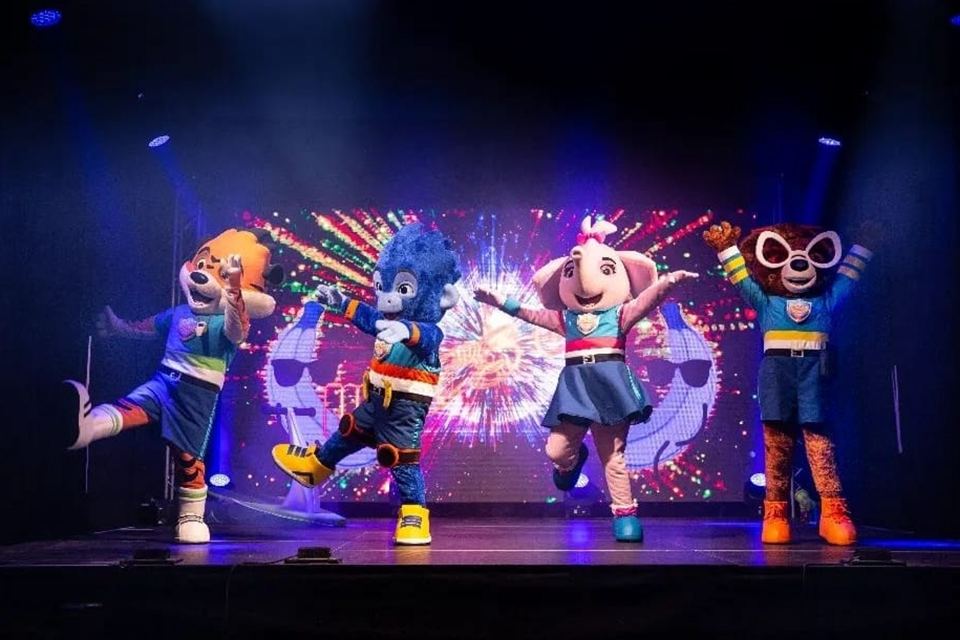 Costumed characters on stage