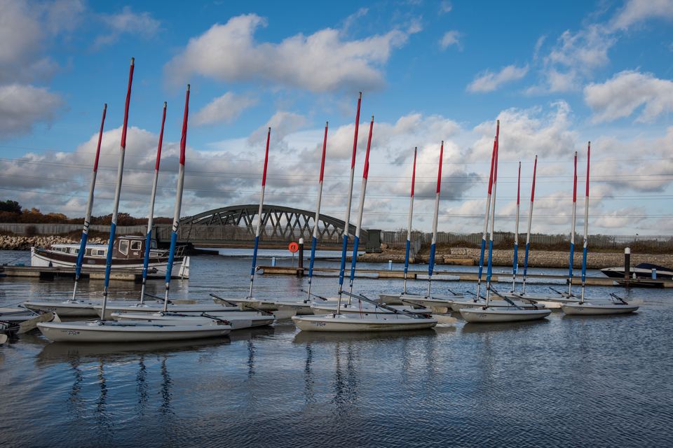 Dinghies moored at the harbour