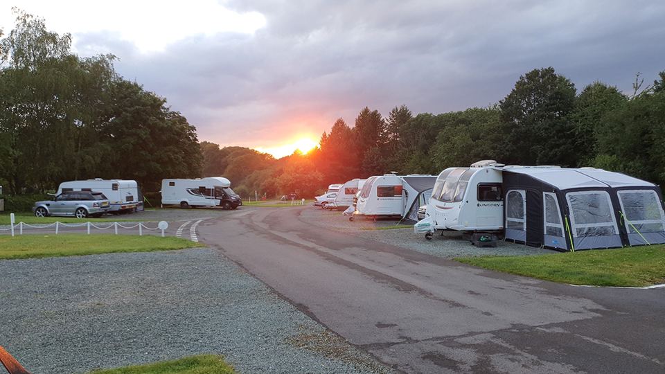 Pitches at sunset