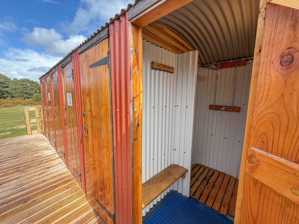 Inside a timber shower cabin