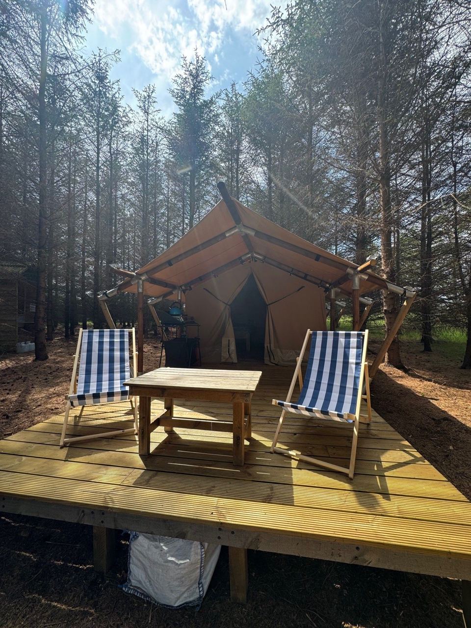 Safari tent deck in the trees