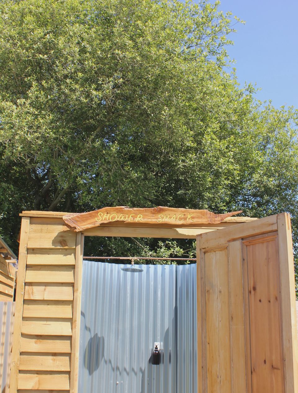 Wooden shower enclosure