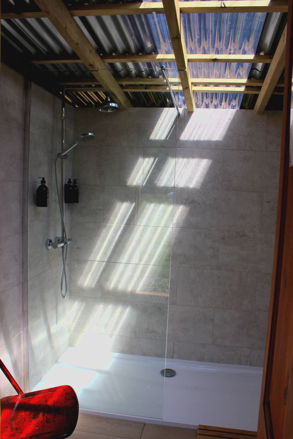 Indoor shower with skylight