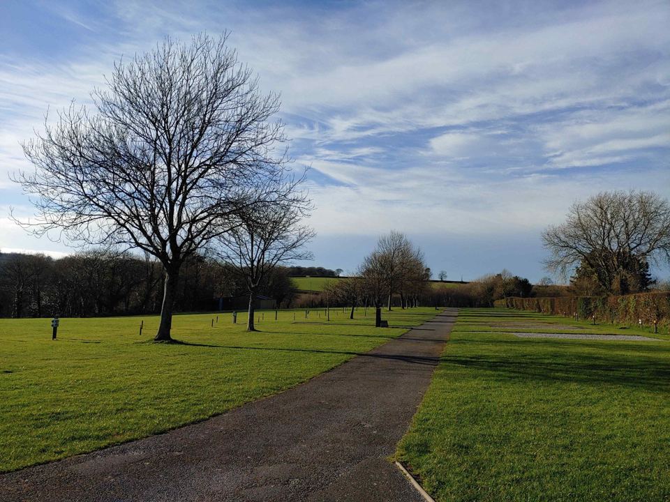 Path across the grass under trees