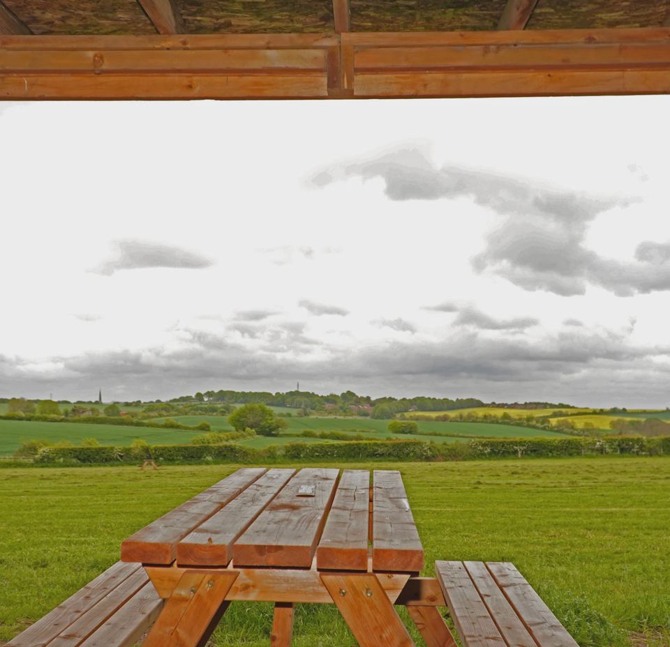 Picnic bench looking over the fields