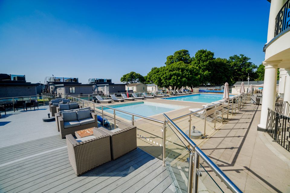Pool deck with seating