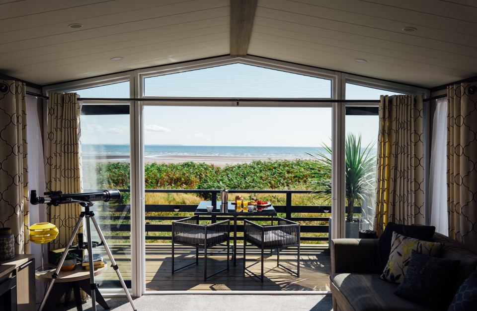 Holiday home lounge with sea view