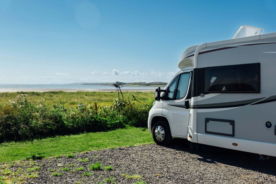 Motorhome pitch looking over Luce Bay