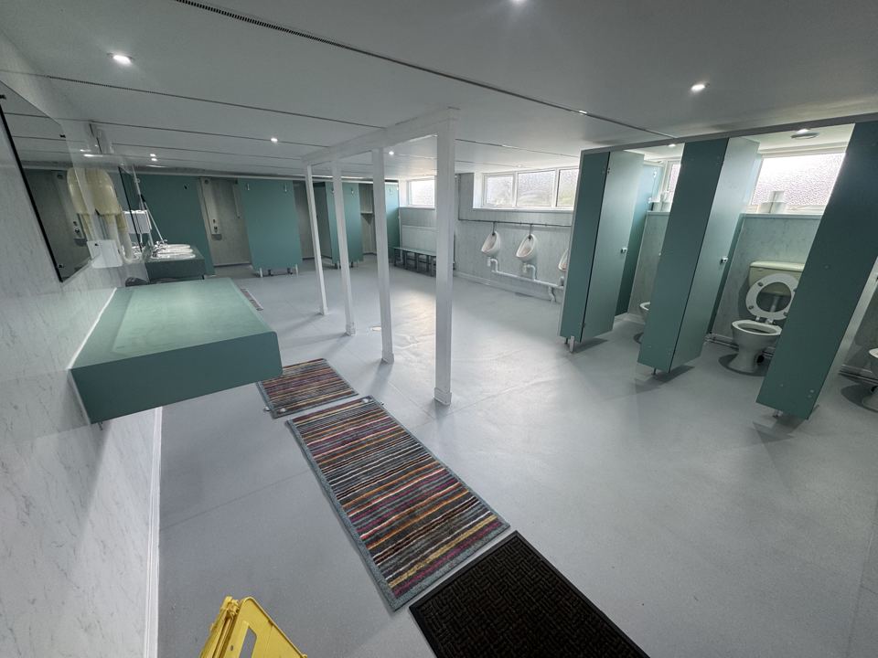 Inside the shower block