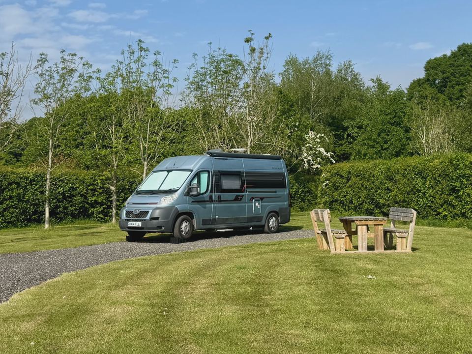 Campervan on gravel hardstanding