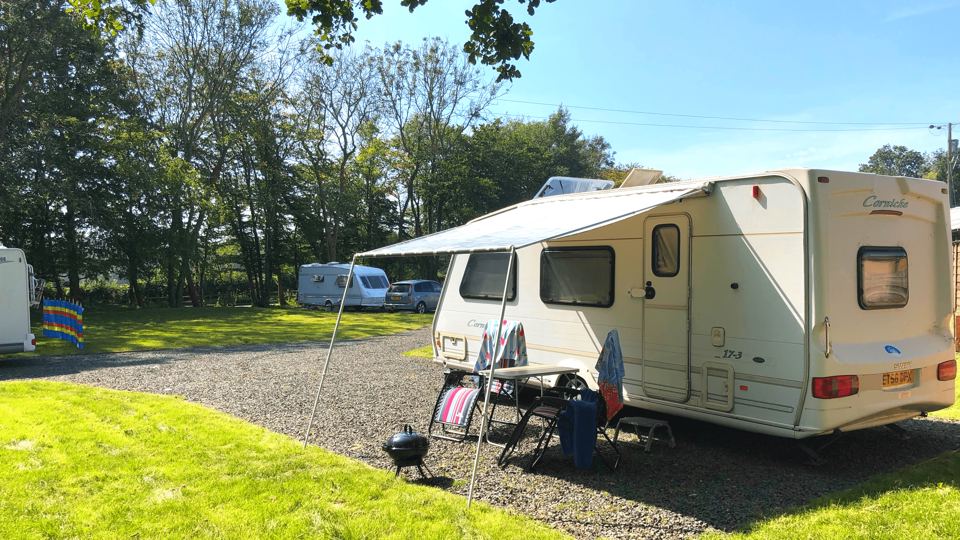 Caravan on gravel hardstanding