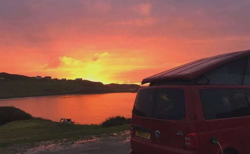 Campervan at sunset