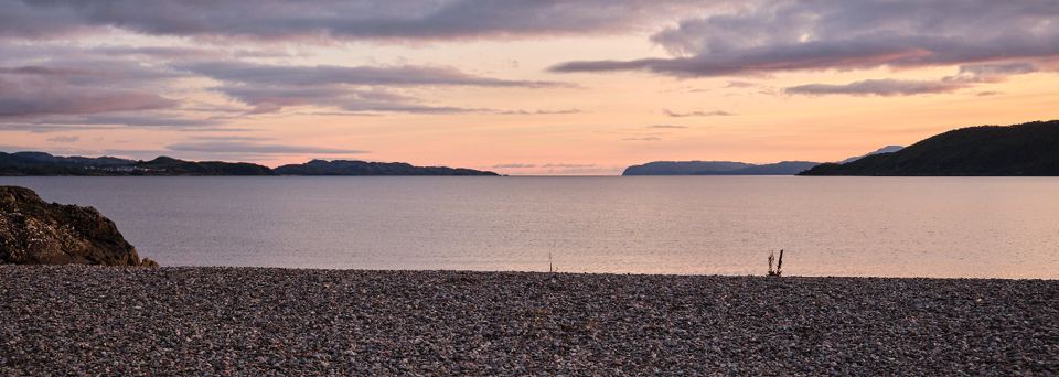 Pebble beach at dusk