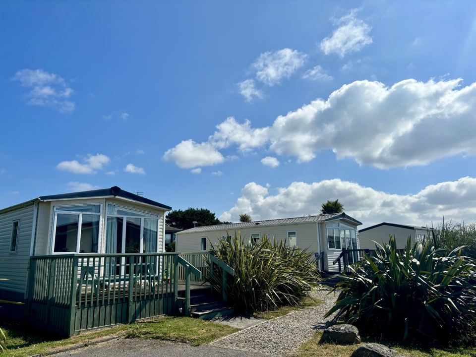 Static caravan with decking