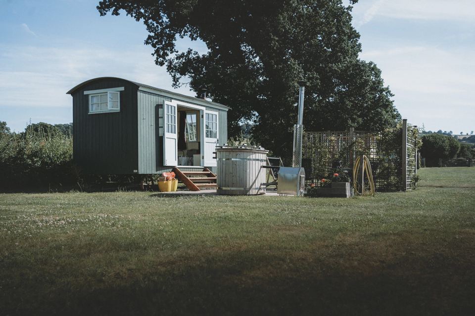 Shepherd's hut with hot tub