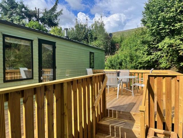 Static caravan and decking