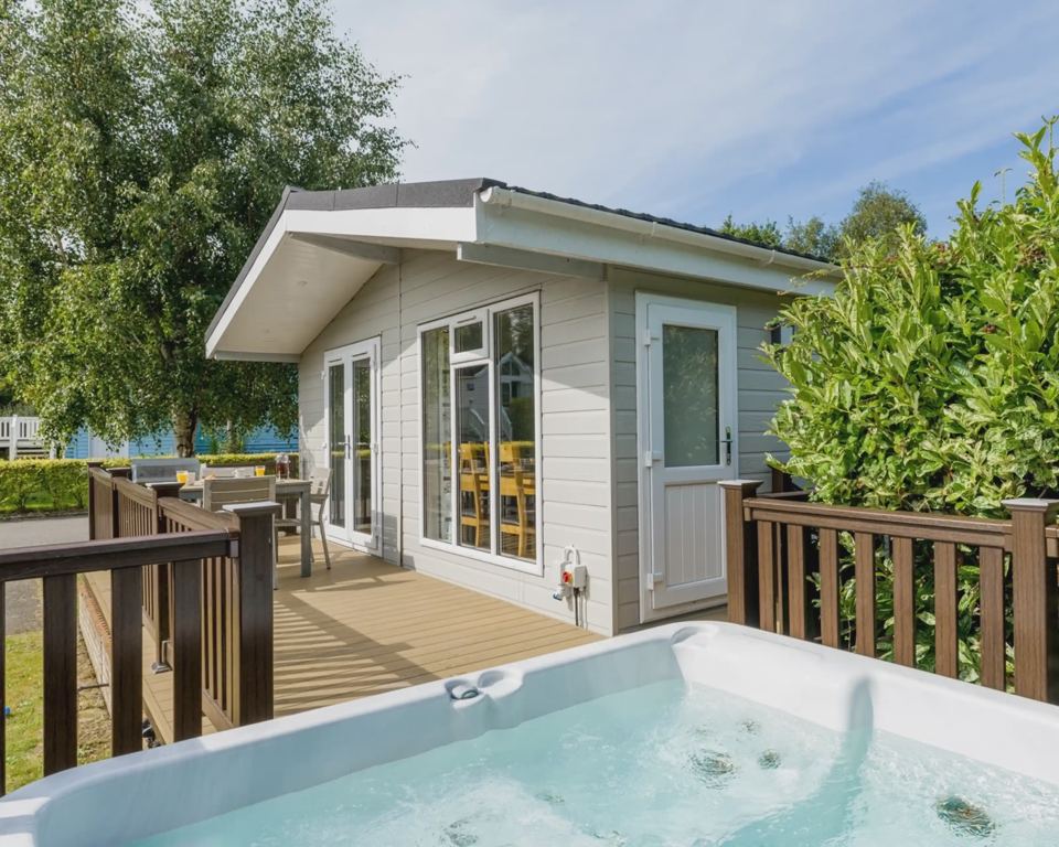 Lodge with hot tub