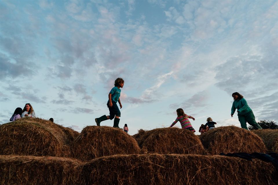 Children on hay bales
