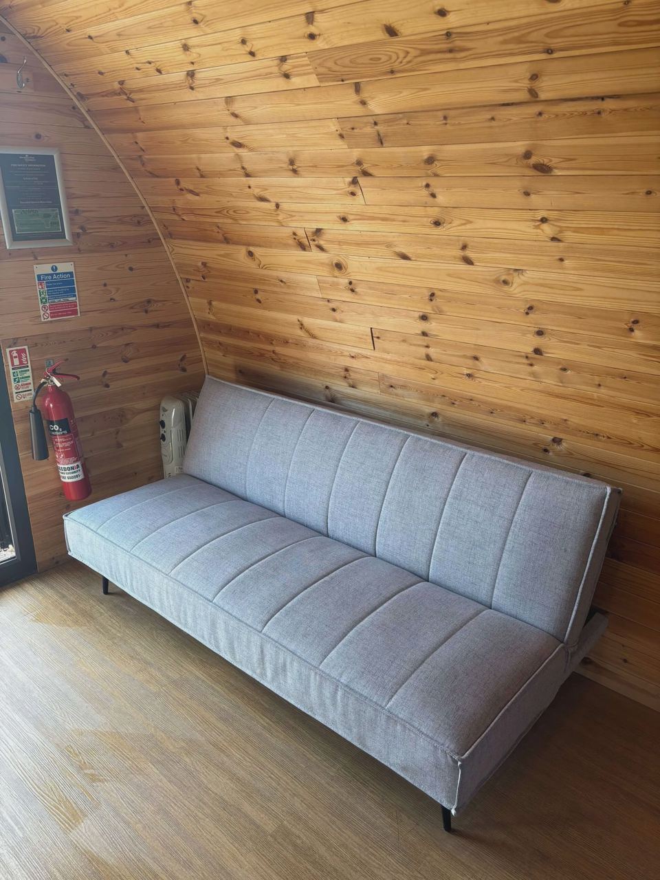 Sofa bed inside a pod