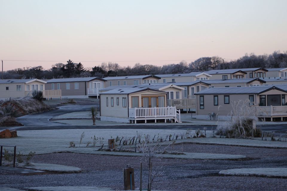 Holiday homes on a frosty morning