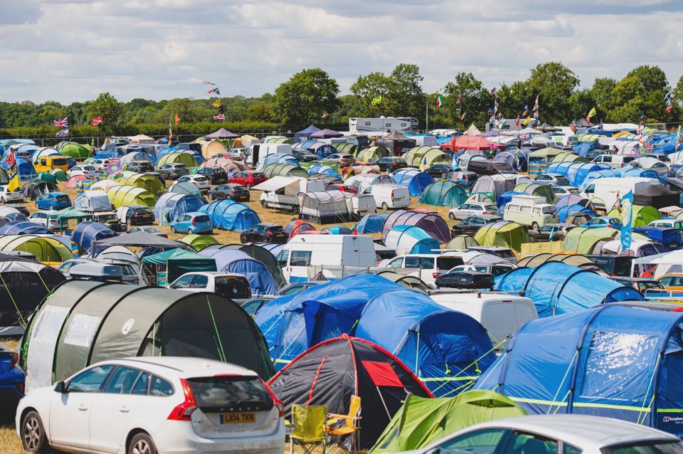 Crowded race-weekend camping fields