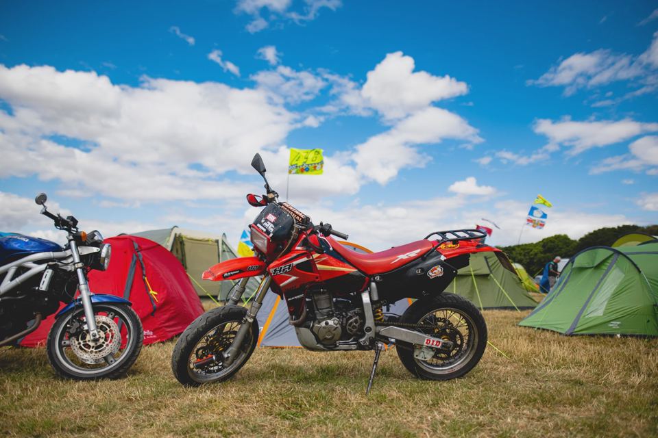 Bikes and tents on the field