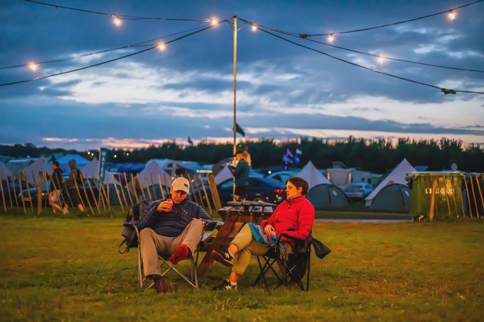 Evening camp with festoon lights