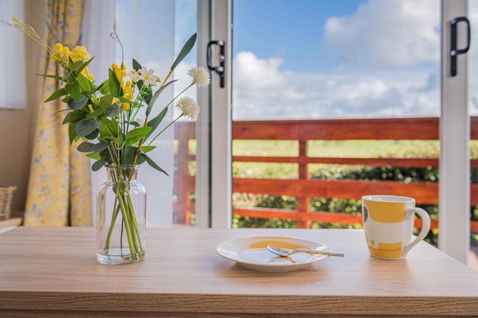 Table set by the window inside