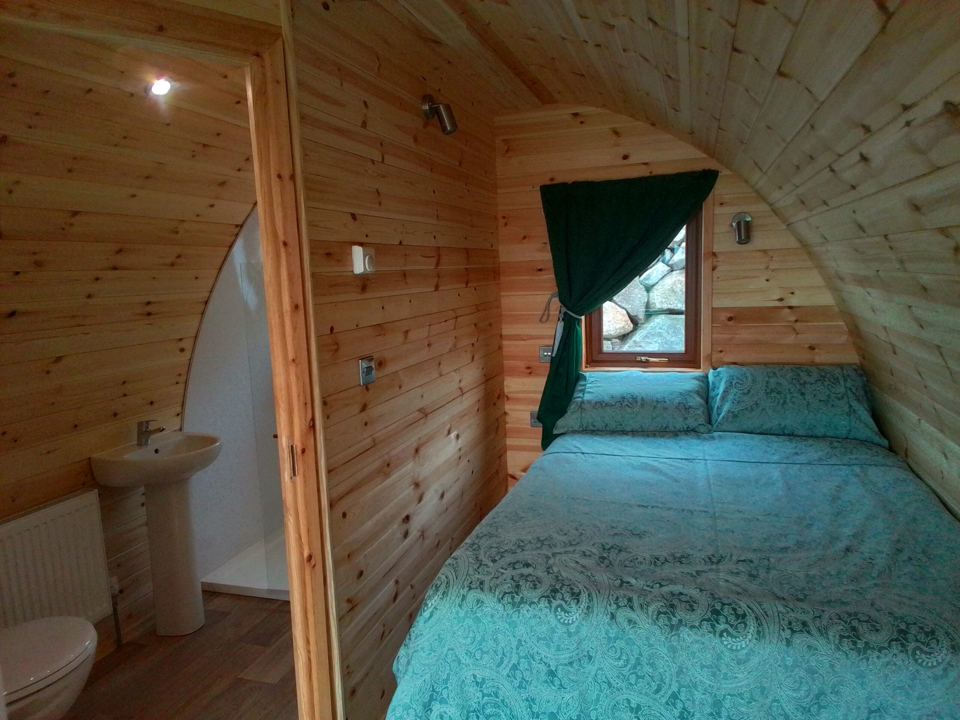 Double bed inside a pod
