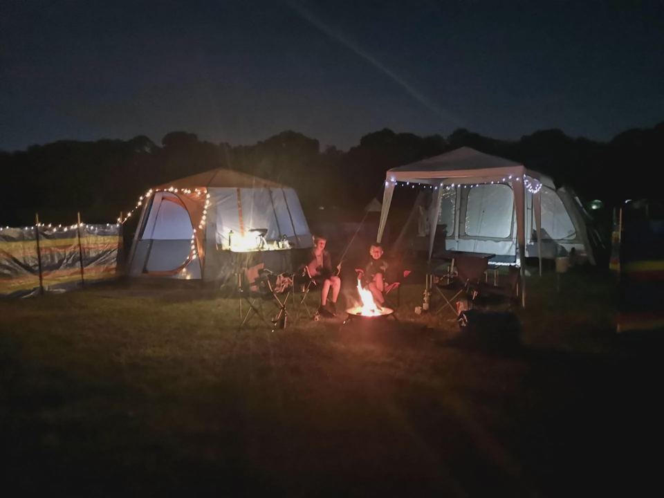 Tents and fire at night