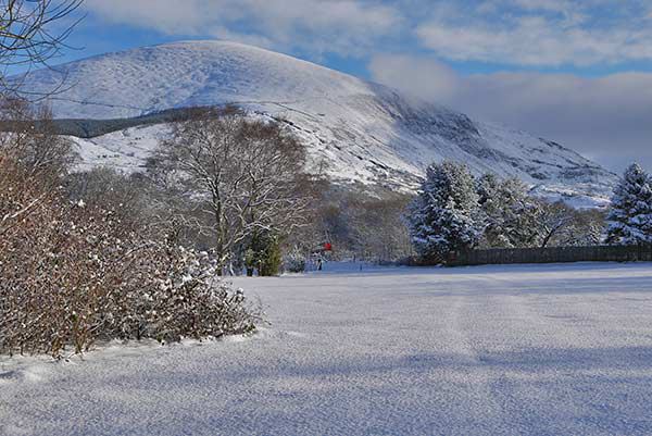 Snow on the campsite field