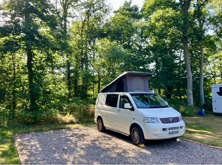 Campervan on gravel hardstanding