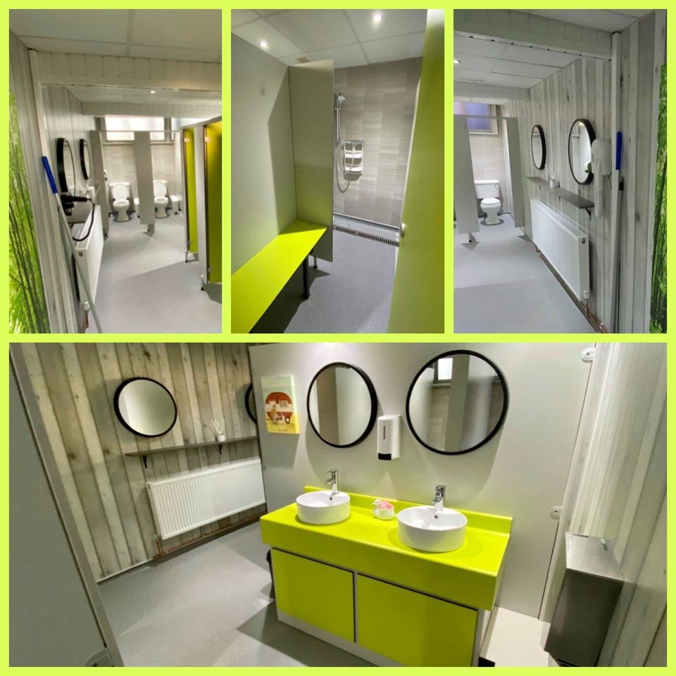 Inside the shower block