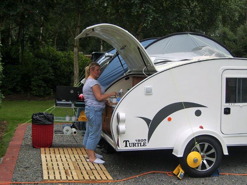 Teardrop trailer on hardstanding