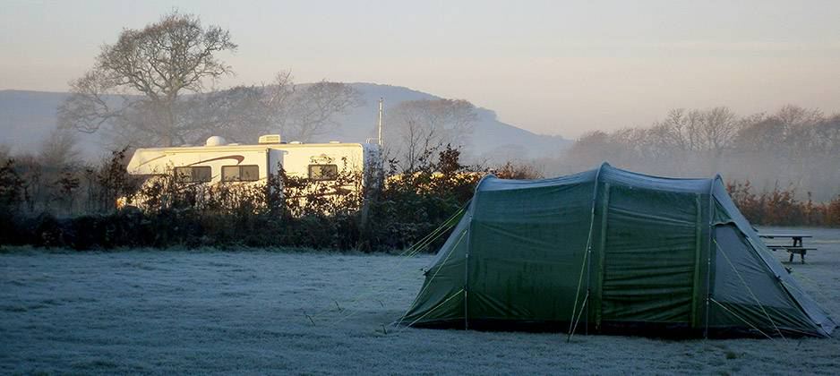 Frosty tent and caravan