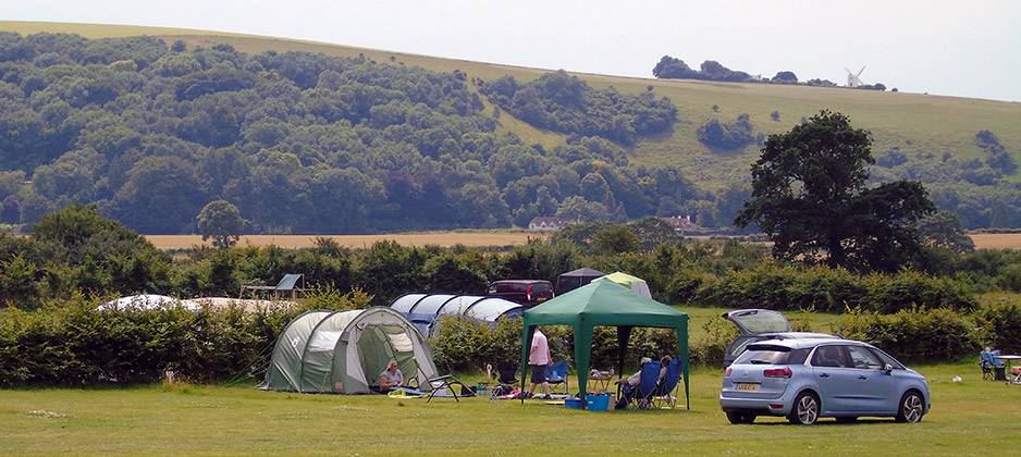 Tents and gazebo by the hedge