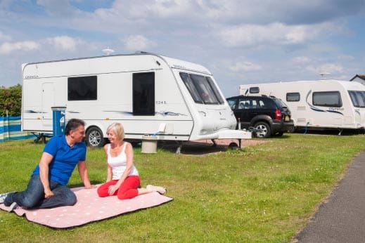 Touring caravans on grass