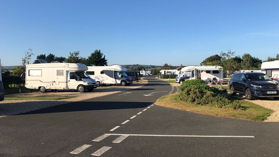 Motorhomes by the site road