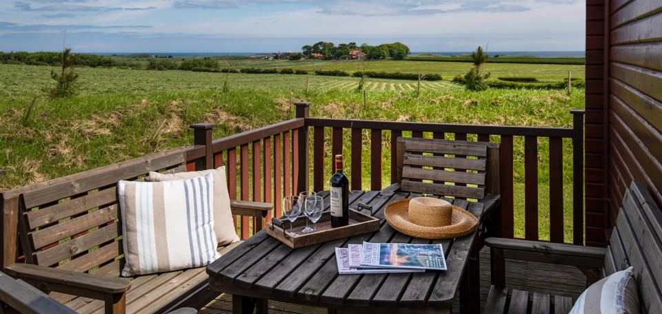 Lodge deck with countryside view