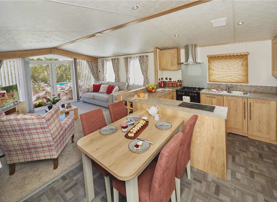 Caravan kitchen and dining area