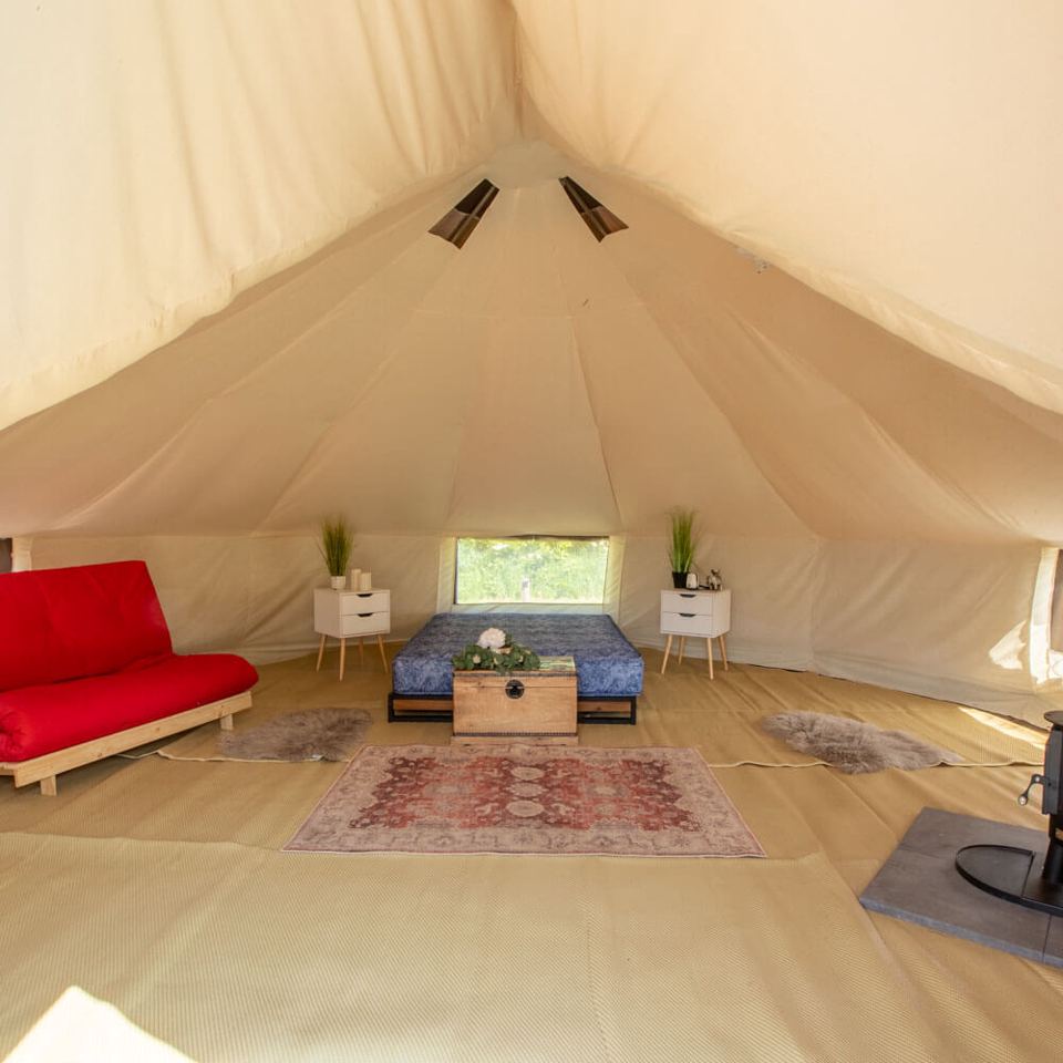 Inside a bell tent