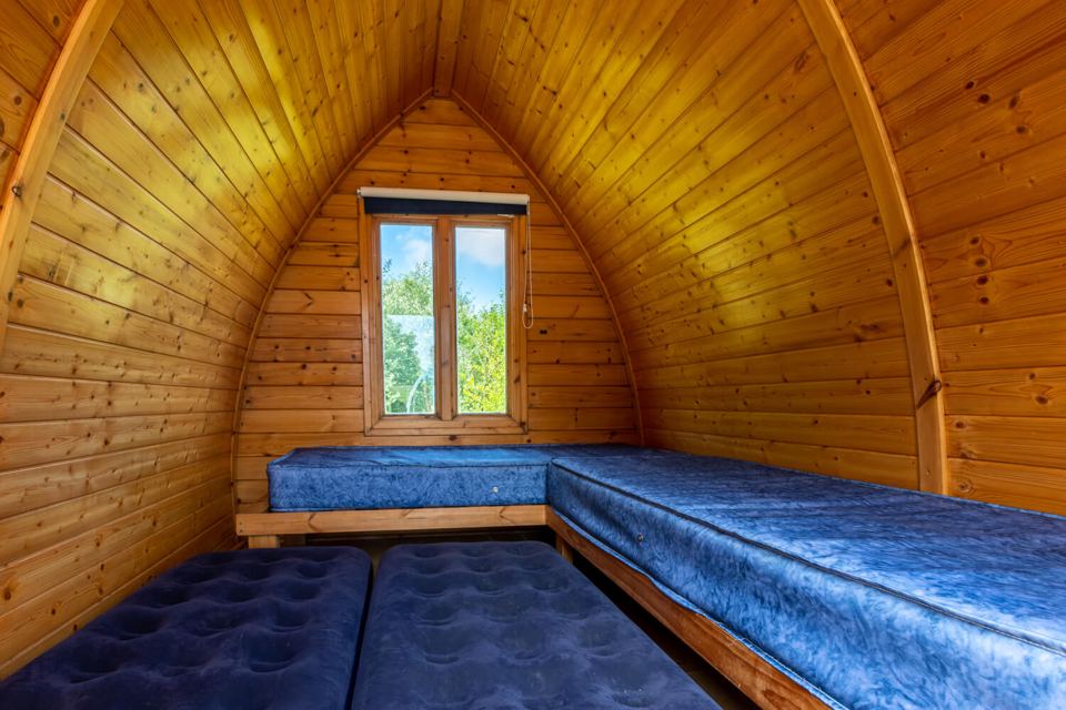 Inside a camping pod