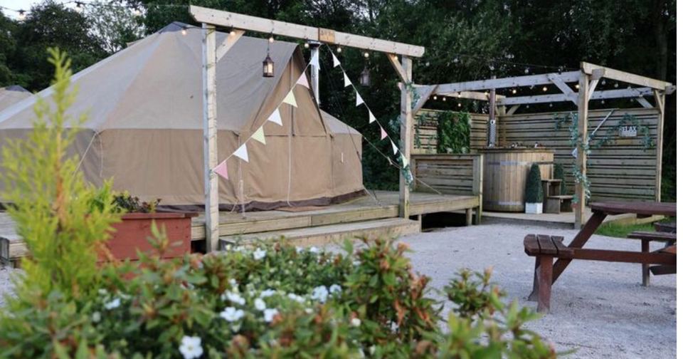 Bell tent with hot tub