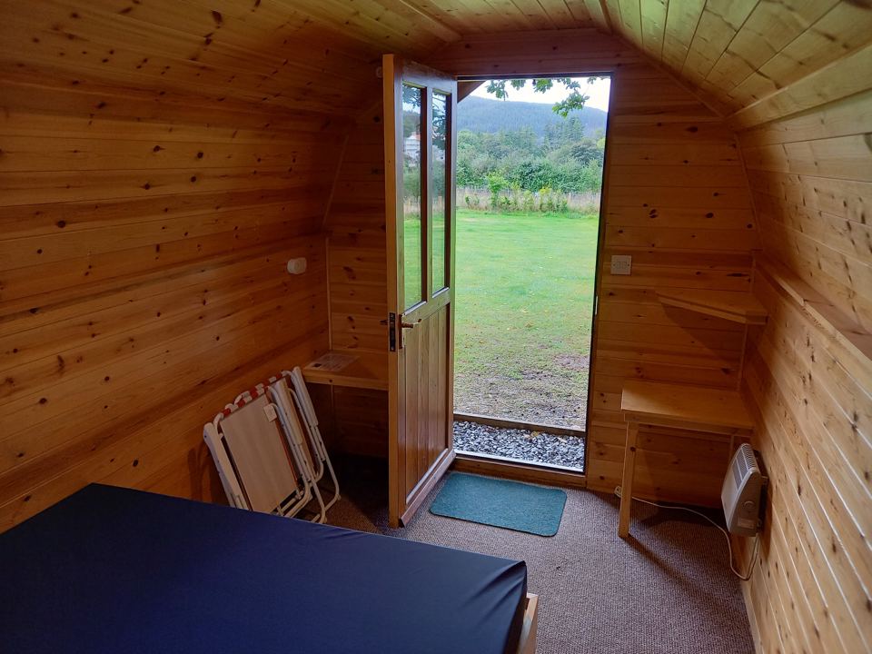 Inside a camping pod